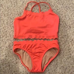 Girls Neon Pink Scalloped Crewcuts 2 Piece